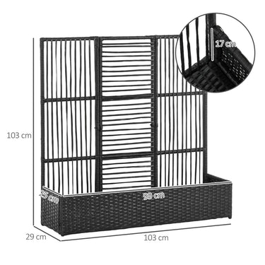 Set di 2 Fioriere con traliccio, resistente alle intemperie, in polyrattan, nero