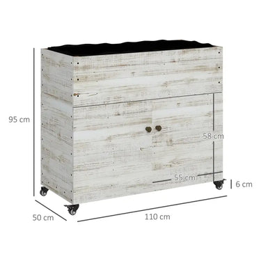 Aiuola rialzata con ruote, scomparto armadio, rivestimento interno, bianco