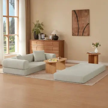 Divano 3 posti modulare convertibile senza struttura, velluto beige, stile tatami 195x89x59 cm NEXUSLOTH