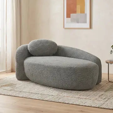 Divano méridienne in tessuto teddy grigio scuro, design arrotondato e minimalista ITALIAN FABRIC PRIME