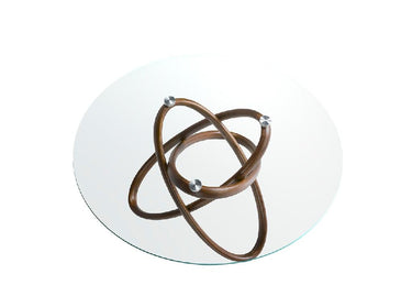 MESA DE COMEDOR DE VIDRIO TEMPLADO Y MADERA MACIZA COLOR NOGAL 