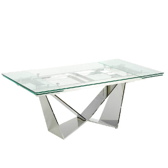 EXTENDING DINING TABLE IN TEMPERED GLASS AND CHROME STEEL 