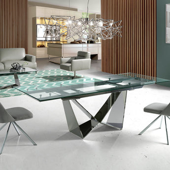 EXTENDING DINING TABLE IN TEMPERED GLASS AND CHROME STEEL 