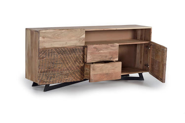 CREDENZA / MOBILETO TV IN LEGNO D'ACACIA INTAGLIATO A MANO 1091
