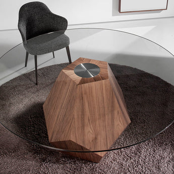 DINING TABLE WITH TEMPERED GLASS AND WOOD IN NATURAL WALNUT FINISH