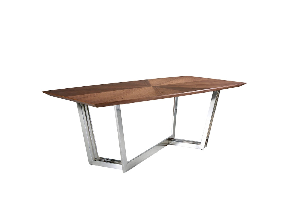 DINING TABLE IN WALNUT WOOD AND CHROME STEEL 