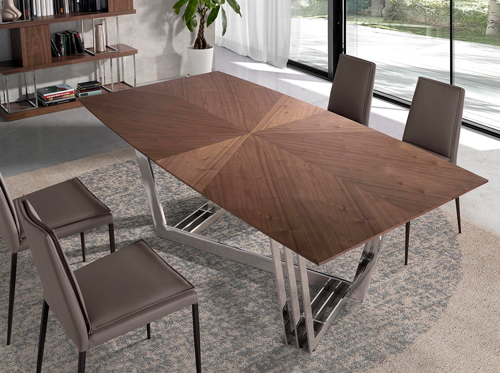 DINING TABLE IN WALNUT WOOD AND CHROME STEEL 