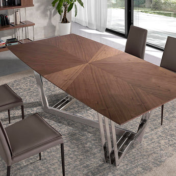 DINING TABLE IN WALNUT WOOD AND CHROME STEEL 