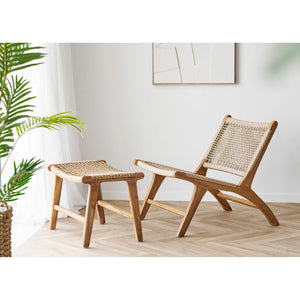 Lounge chair and foot rest, teak/PE Rattan, natural Derby