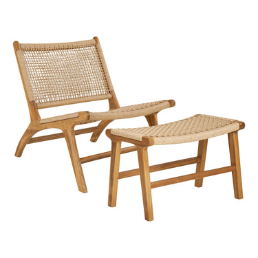 Lounge chair and foot rest, teak/PE Rattan, natural Derby