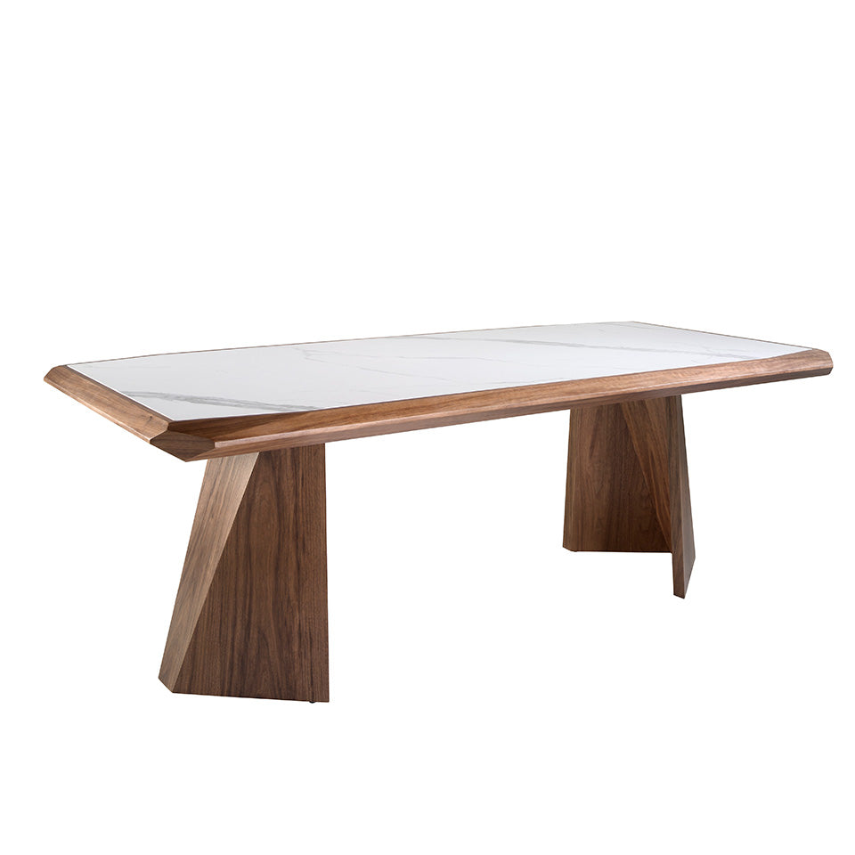DINING TABLE IN PORCELAIN AND WALNUT WOOD