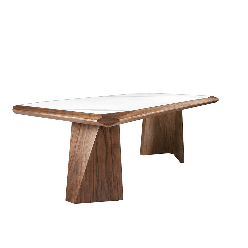DINING TABLE IN PORCELAIN AND WALNUT WOOD