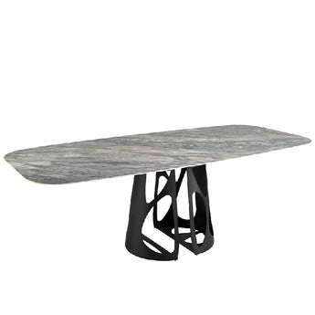 OVAL PORCELAIN MARBLE BARREL DINING TABLE 