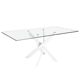 RECTANGULAR DINING TABLE IN TEMPERED GLASS AND WHITE OR CHROME STAINLESS STEEL 