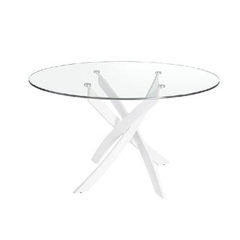 ROUND DINING TABLE IN TEMPERED GLASS AND WHITE OR CHROME STAINLESS STEEL 