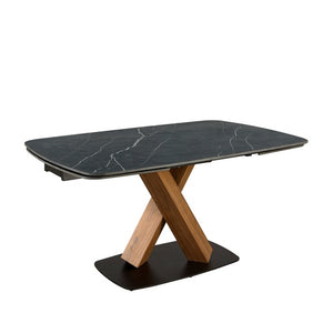 MESA DE COMEDOR EXTENSIBLE EN PORCELANATO Y MADERA DE NOGAL 