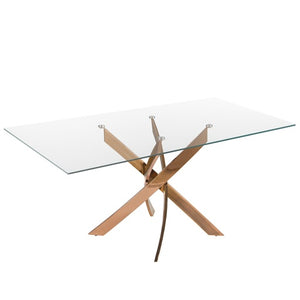 DINING TABLE WITH TEMPERED GLASS AND WOOD IN NATURAL WALNUT FINISH