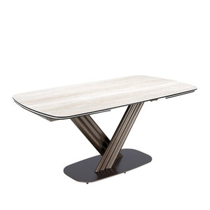 MESA DE COMEDOR EXTENSIBLE EN PORCELANATO Y MADERA DE NOGAL 