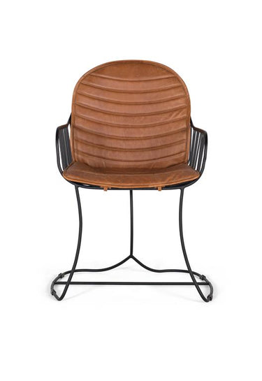 Sedia rivestita in pelle marrone chiaro 1414
