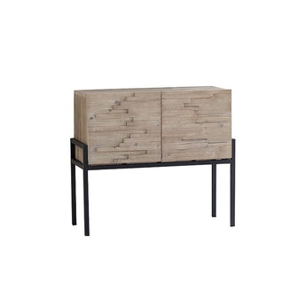 CREDENZA IN PINO A 2 ANTE GAMBE IN METALLO NERO RICICLATO 95X40XH85CM KRISTEN