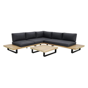 Conjunto de salón de jardín 5 piezas Aruba + rincón (cojines incluidos) - Blanco - Teca