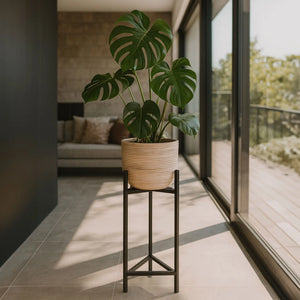 Set di 2 Grande fioriera in rattan con gambe in metallo nero, 35x37x78/95cm, LIMA