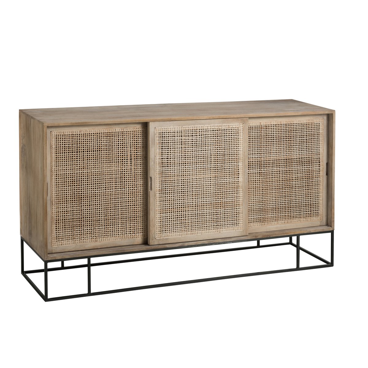 J-Line cabinet in woven cane - 3 sliding doors - wood/metal - natural ND