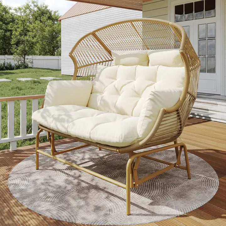 Poltrona da giardino 2 posti in rattan PE cuscini confortevoli 145x85x143cm NIMBUSLCA