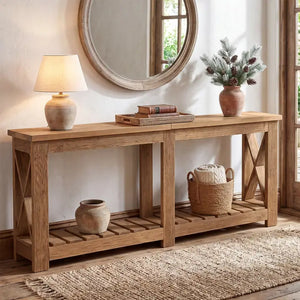 Consolle stile fattoria in legno massiccio da 71" con vano portaoggetti