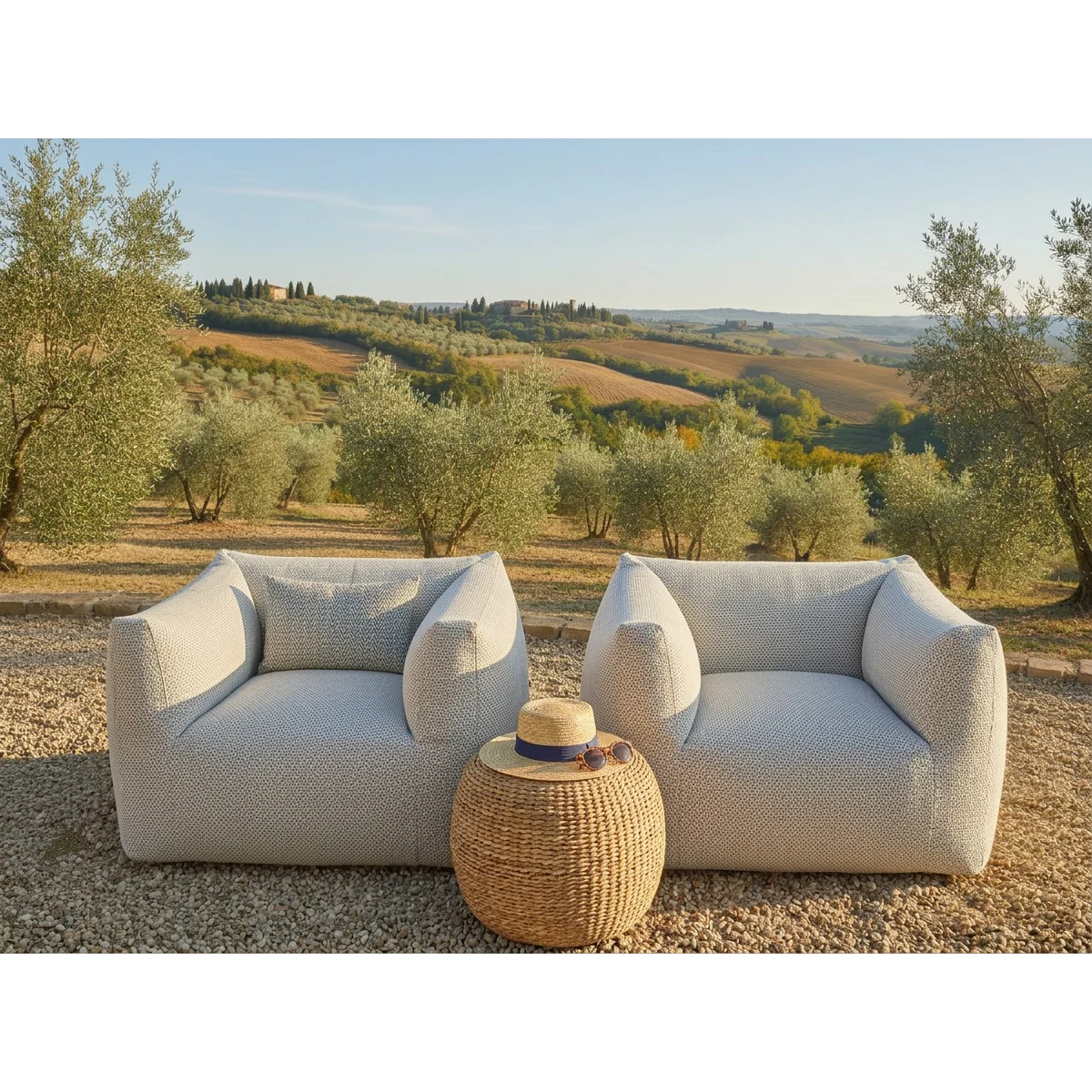 Coppia di poltrone All Weather Outdoor Loungebank   – Lino beige
