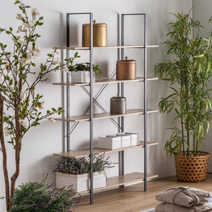 Libreria Henche, ferro, colore nero/naturale