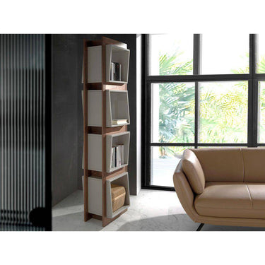 LIBRERIA IN LEGNO DI NOCE E CUBI GRIGIO PERLA - ELIARREDA