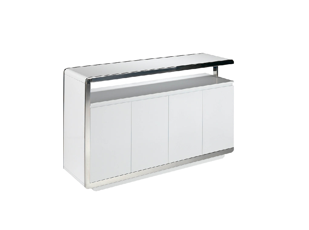 SIDEBOARD IN WHITE WOOD AND STAINLESS STEEL