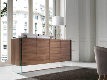 CREDENZA IN LEGNO DI NOCE E VETRO TEMPERATO - ELIARREDA