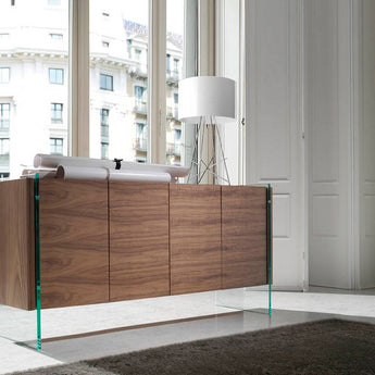 SIDEBOARD IN WALNUT WOOD AND TEMPERED GLASS