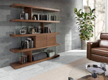 LIBRERIA IN LEGNO DI NOCE E VETRO TRASLUCIDO NERO - ELIARREDA
