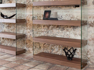 LIBRERIA IN LEGNO COLOR NOCE E VETRO TEMPERATO - ELIARREDA