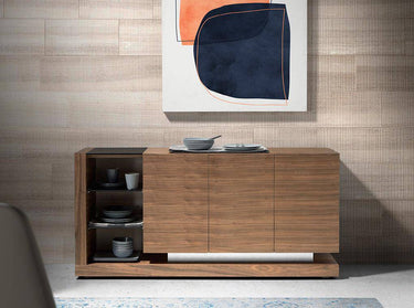 CREDENZA IN LEGNO DI NOCE E VETRO COLORATO NERO - ELIARREDA