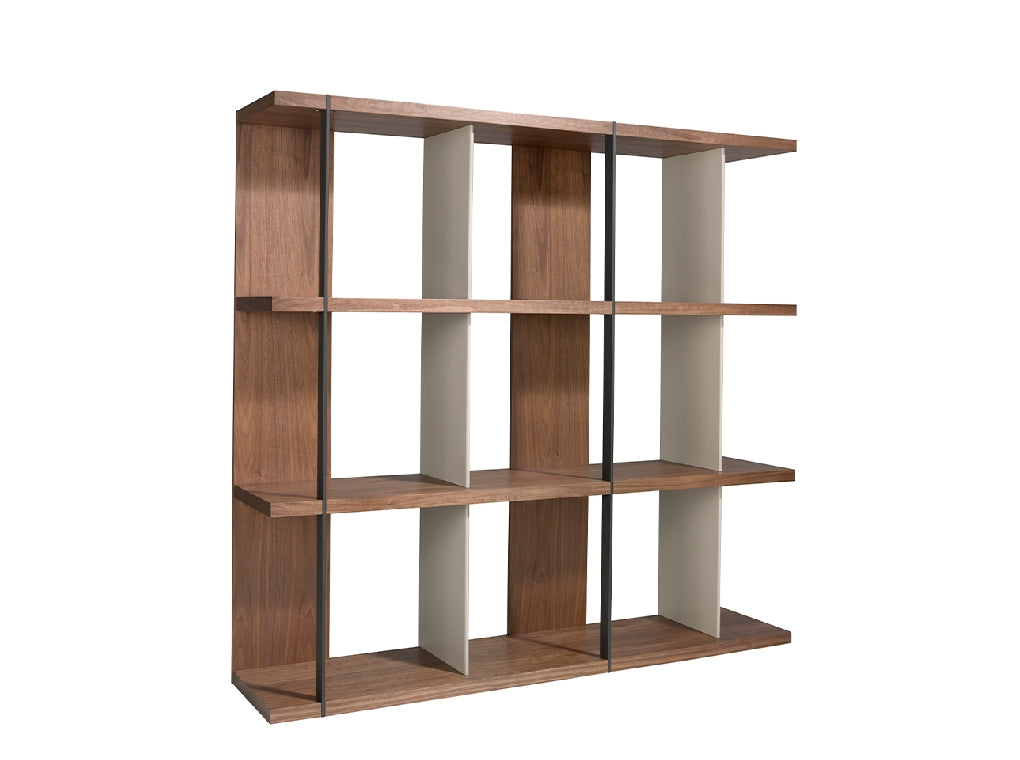 BOOKCASE IN WALNUT WOOD WITH LACQUERED SIDES AND BLACK STEEL 