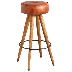 Sgabello in pelle di bufalo e legno-NTB1940C