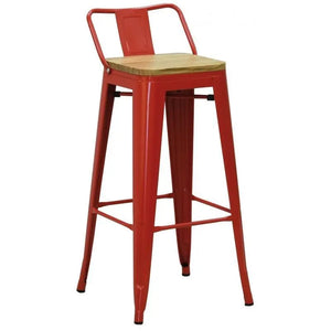 Sgabello bar in metallo rosso e legno olmo oliato-NTB2420