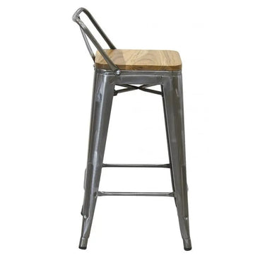 Sgabello da bar in acciaio spazzolato e legno di olmo oliato-NTB2510
