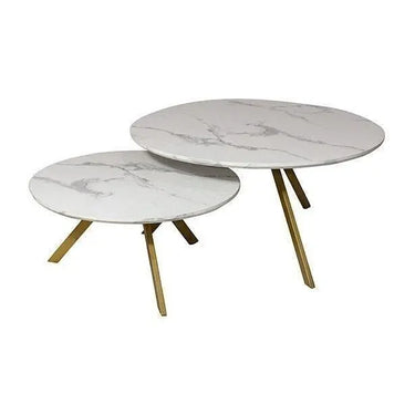 Set di 2 tavolini da caffè effetto marmo con gambe in metallo, altezza 30x40 cm, HOXTON