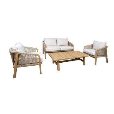 Aruba 5-piece garden lounge set + corner (including cushions) - White - Teak