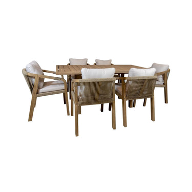 Set da giardino con tavolo rettangolare 170x90x90cm e 6 sedie in acacia SAONA