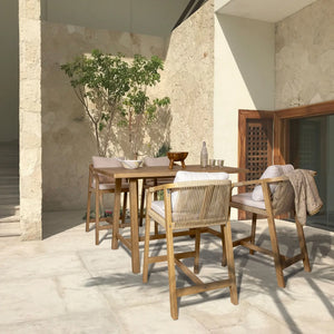 Conjunto de salón de jardín 5 piezas Aruba + rincón (cojines incluidos) - Blanco - Teca