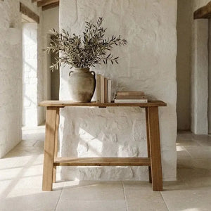 MESA DE COMEDOR EXTENSIBLE EN PORCELANATO Y MADERA DE NOGAL 