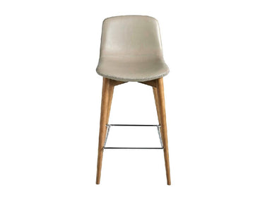 SGABELLO RIVESTITO IN SIMILPELLE CON GAMBE IN LEGNO COLOR NOCE