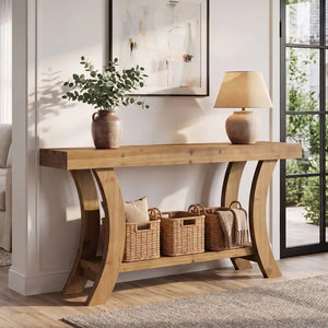 Consolle in legno massello da 63", stile country, tavolo da divano con