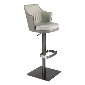 Sgabello girevole in tessuto grigio screziato e similpelle grigio scuro